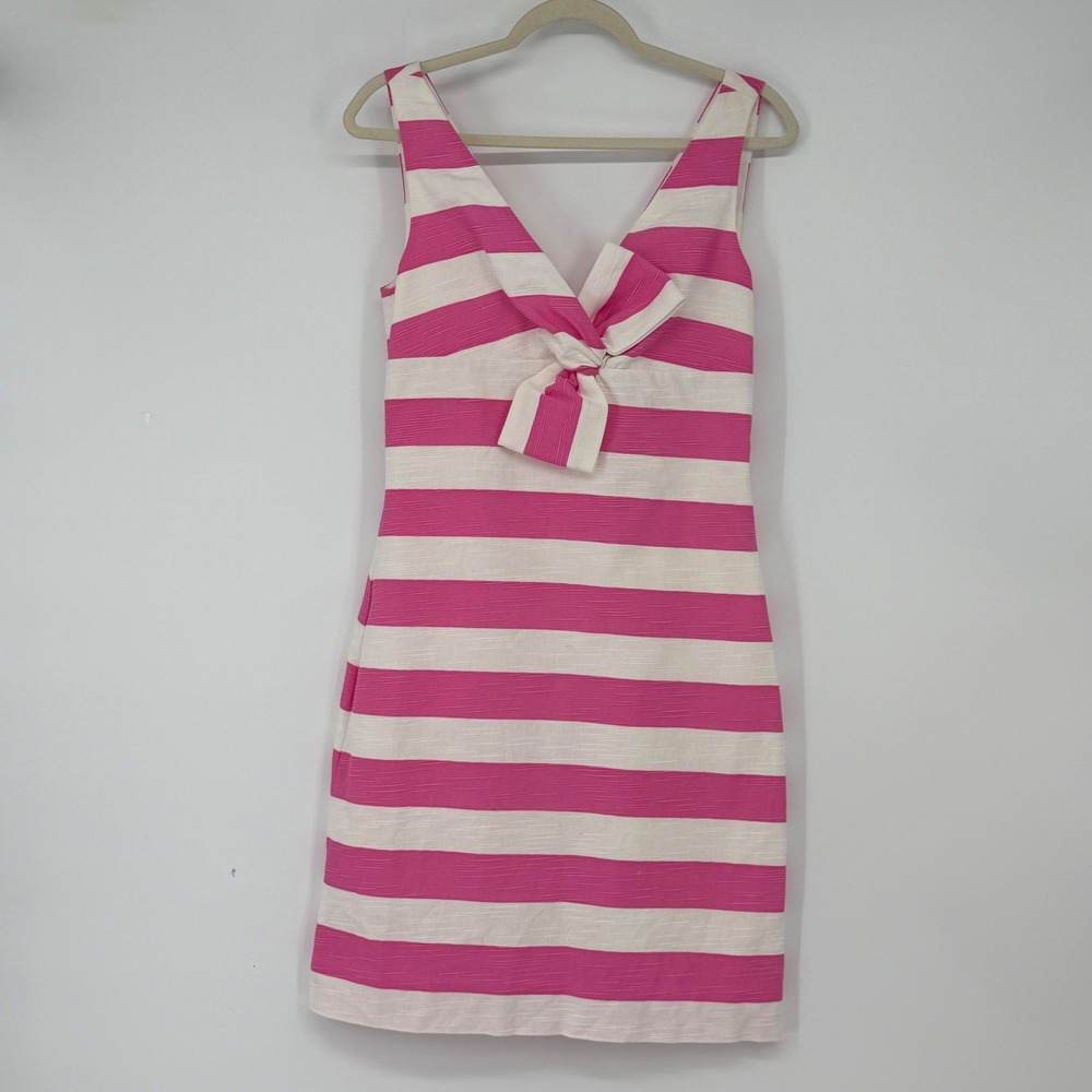 Kate Spade Pink White Striped Bow Front Sheath Dress Size 6